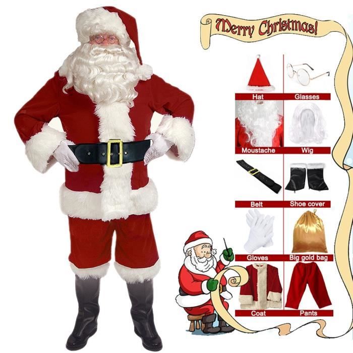 Costume Père Noël Homme - Cape/veste Rouge En Velours Avec Capuche Et Doublure Polaire - Pour Fêtes De Noël, Soirée à Thème