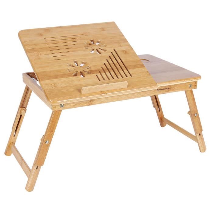table de lit pliable en bambou pour pc portable inclinable 55 x 35 x 29 cm
