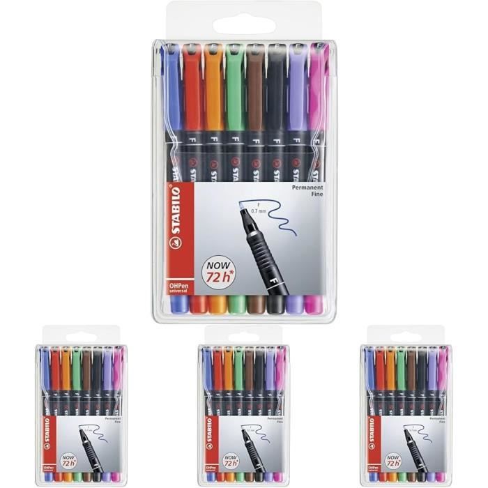 Marqueurs STABILO OHPen Permanent - Pointe Fine 0.7mm, Pochette De 8, Multi-Surfaces