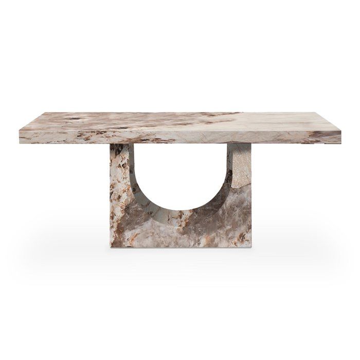 DONA - Table à manger marbre dingénierie beige et marron