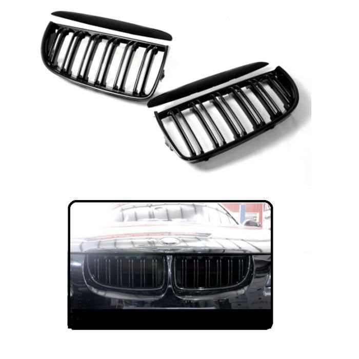 2 GRILLE DE CALANDRE DOUBLE LAME NOIR BMW SERIE 3 E90 E91 LCI DE 09//2008 A 2012