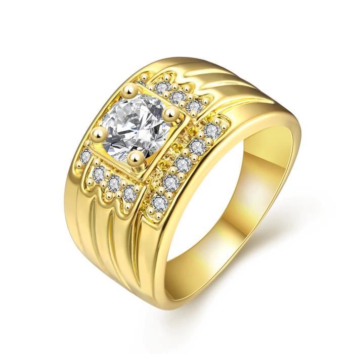 Femmes hommes bague Bande epaisse Or jaune 18k plaque Coupe ronde bague Taille 59 Bijoux de mariage Achat Vente bague anneau Mixte Or jaune Dore Cdiscount
