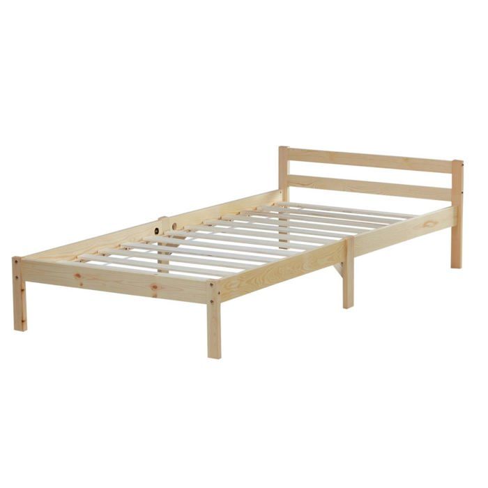 Lit simple 1 personne 90 x 200cm en bois massif avec sommier a lattes LIT06165