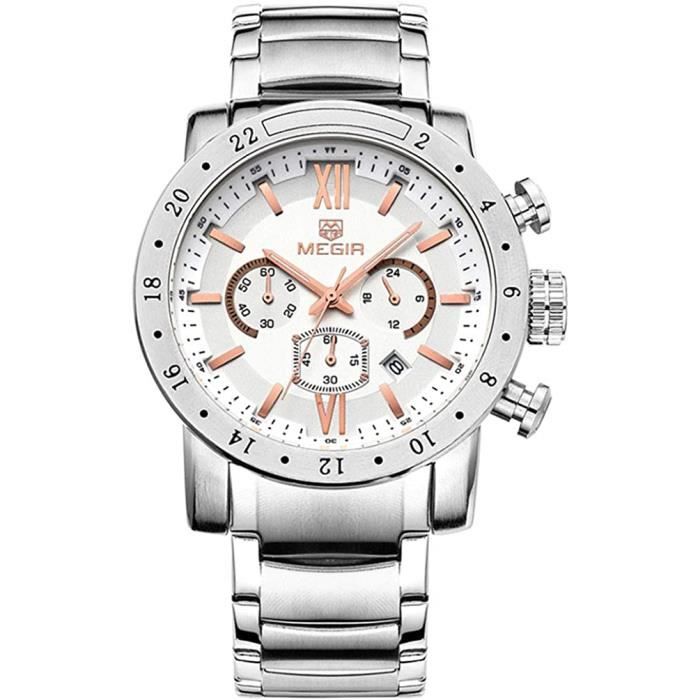 Montres pour femme avec bracelet élastique flexible et tendance - Simple - Grand bracelet numérique à quartz en acier inoxydable - Blanc, blanc, Bracelet Montres pour femme avec bracelet élastique flexible et tendance - Simple - Grand bracelet numérique à quartz en acier inoxydable - Blanc, blanc, Bracelet
