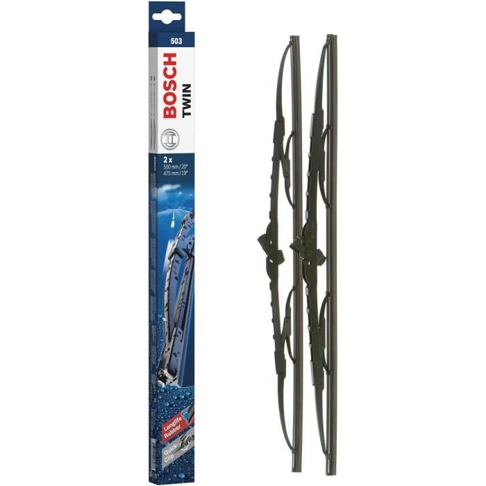 Balais D'essuie-glace Bosch Twin 702 – Paire Avant (700mm Conducteur / 650mm Passager) – Technologie Bi-matière Et Adaptateur Quick-Clip
