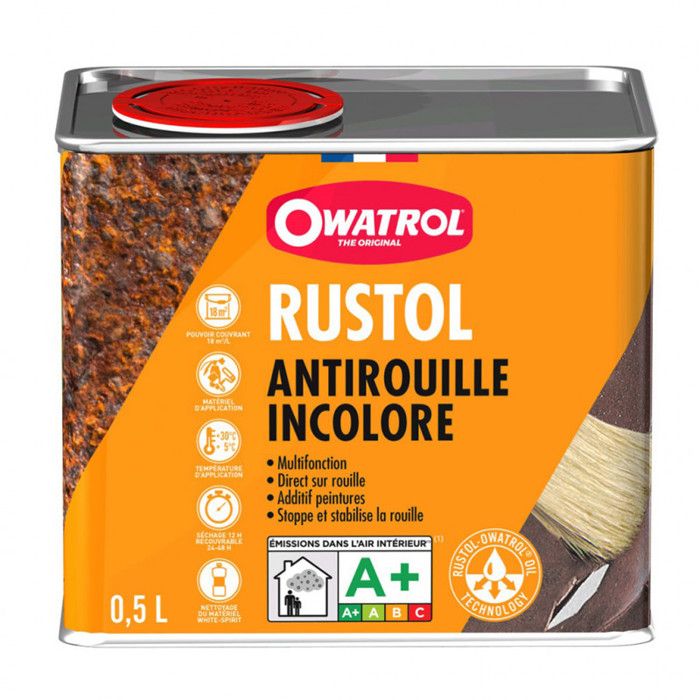 OWATROL RUSTOL Antirouille Incolore Stop Rouille Pénétrant Surfaces Métalliques Plastiques Verre Bois Apprêt et Sous-Couche Vernis A