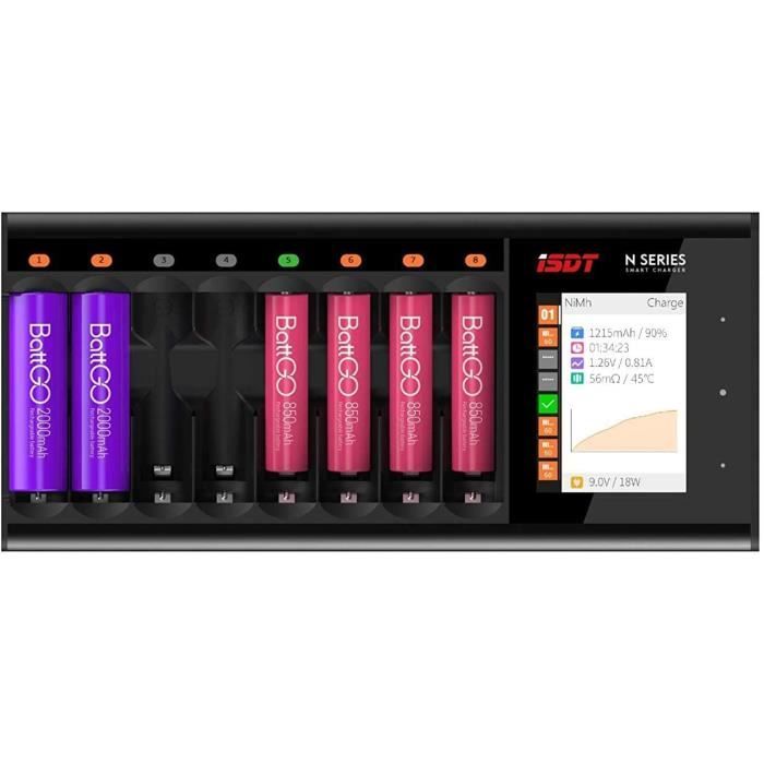 Chargeur de batterie multi emplacements KAL Chargeur Batterie LCD 8 Slots Li Ion 18650/26650 & AA/AAA Ni MH Charge Rapide   Jeux   Jouets