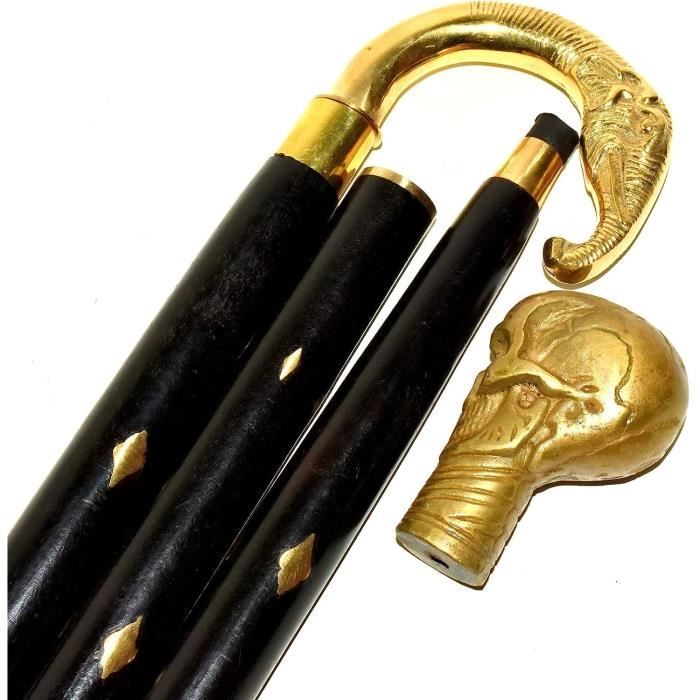 Canne De Marche Gothique - Tête De Mort Noir Et Or - Alliage Aluminium - Confort Ergonomique