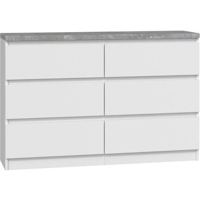 Commode blanc beton avec 6 tiroirs 140 cm -armoire de rangement - meuble multi- usage pour chambre à coucher, salon, chambre bébé