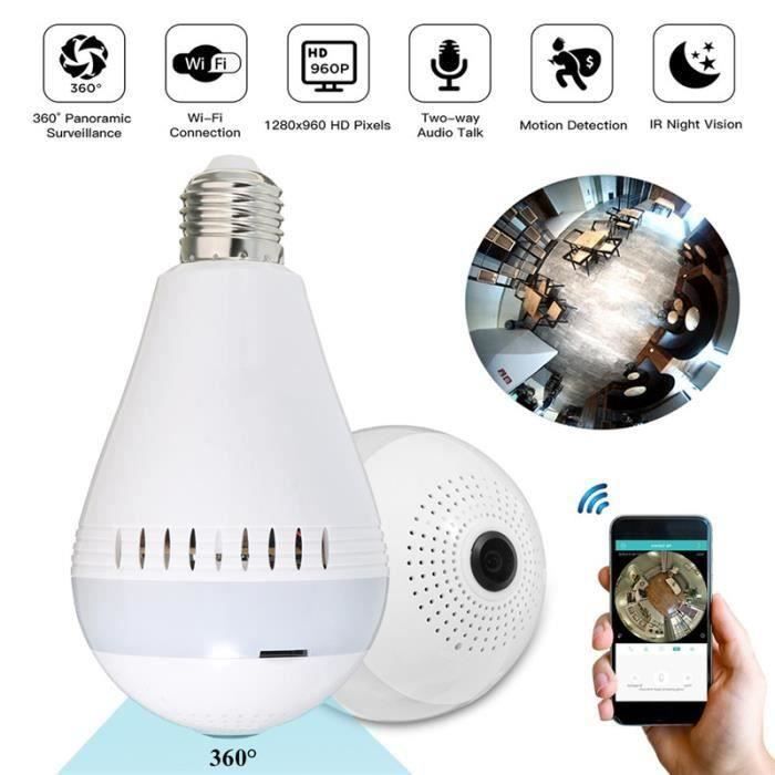 TEMPSA Wifi 960P Caméra espion wifi E27 ampoule 6LED 360° 130W Pixel