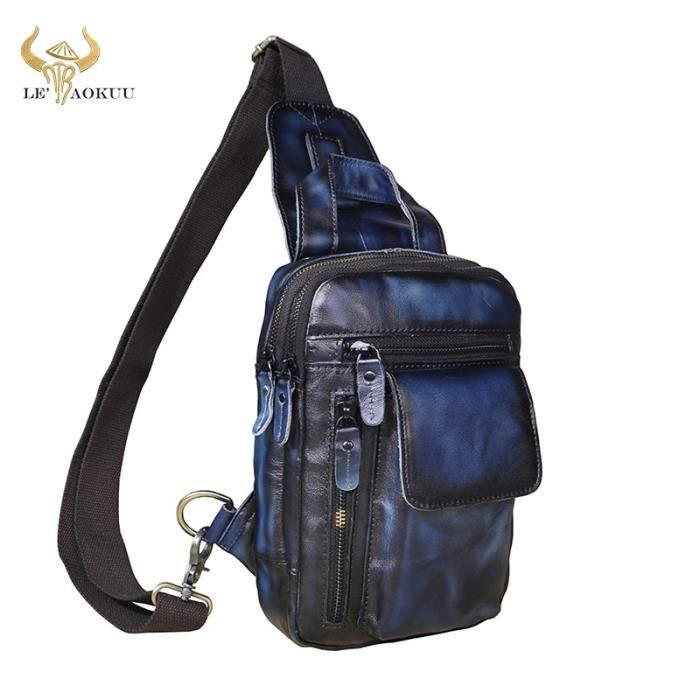 Sac Bandoulière En Cuir De Vache Véritable Fait Main - Marron - Pour Homme - Neuf Avec étiquette