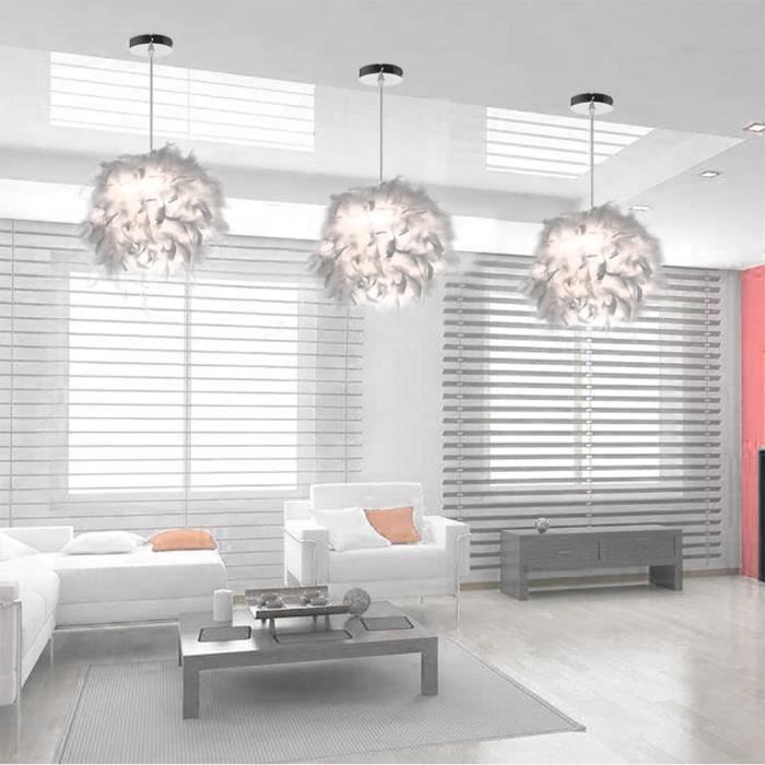U-DO LOT DE 3 Lustre Suspension en Plume Blanc design Moderne Lampe de Plafonde Ajustable E27 pour Salon Couloir
