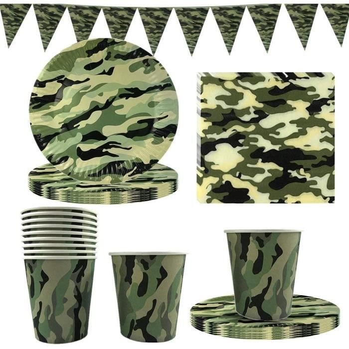 Vaisselle Militaire Camouflage, FANDE Vaisselle réutilisable Militaire de  Camouflage Décorations de fête d'armée Ensemble de Vaisselle de fête à la