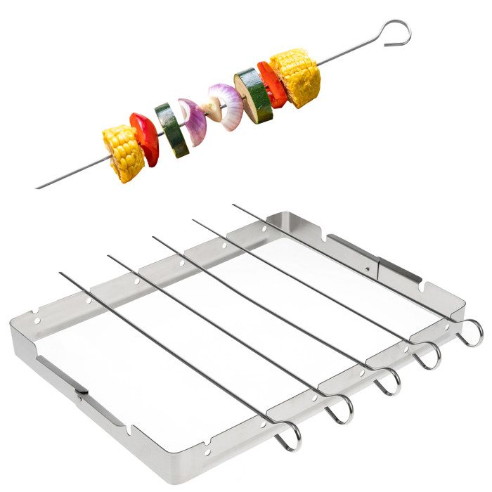 Set De 4 Supports Brochettes Barbecue - Acier Inoxydable Pour 6 Brochettes - Charbon & Électrique