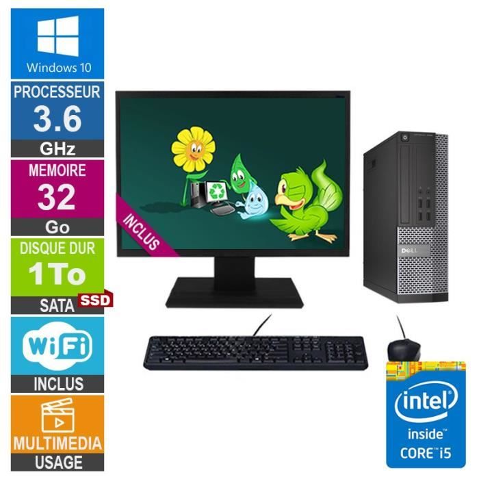 PC Dell 7020 SFF i5-4570 3.60GHz 32Go/1To SSD Wifi W10 + Ecran 22 - Dell