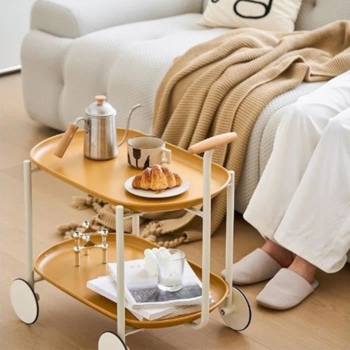 Rainmae Table En C Avec Roulettes - Table D'Appoint Canapé Robuste Rustique