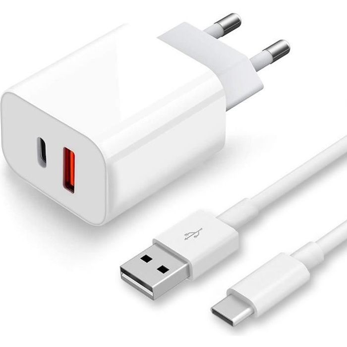 Chargeur USB-C 25W Rapide Blanc pour Samsung Galaxy S21 FE 5G S21 Ultra  S21+ S20 S20 Ultra S20 FE
