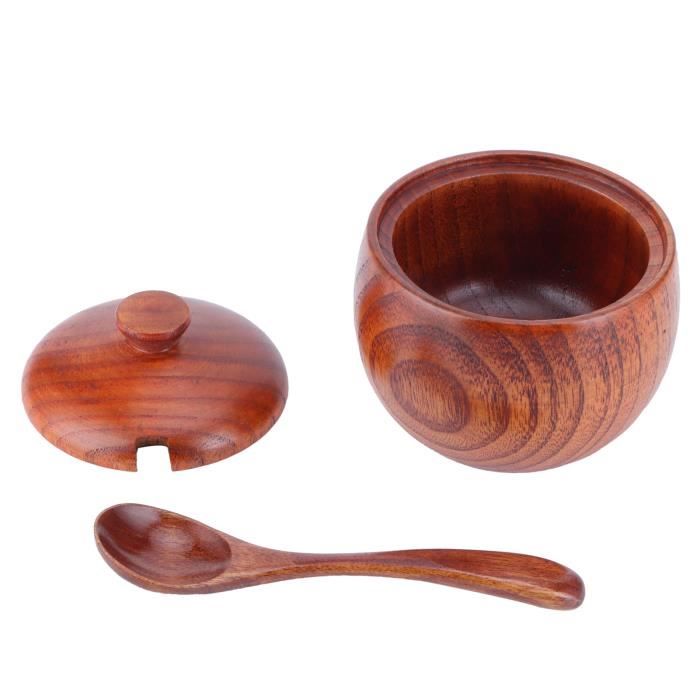 Pot à épices En Bois Avec Cuillère Et Couvercle - Rangement Pratique Style Nordique
