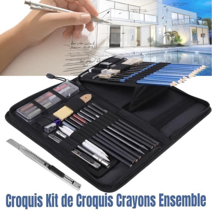Dilwe Crayon à croquis Kit de crayons de dessin professionnels, 48 pièces, sac de transport