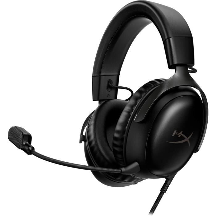 Le casque gamer filaire HyperX Cloud III est idéal pour une utilisation sur PC et console. Avec son son spatial DTS Headphone X, son micro amovible à réduction de bruit, son cadre en aluminium et son arceau en mousse à mémoire de forme, il offre un confort optimal pour des sessions de jeu prolongées.