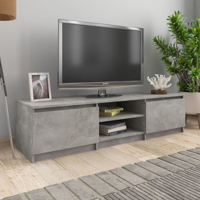 ikayaa meuble tv gris béton 140x40x35,5 cm aggloméré