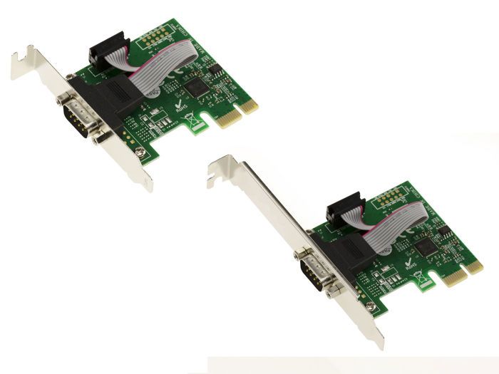 Carte PCI Express PCIe Série RS232 1 Port avec Chipset ASIX AX99100. Montages possibles LOW et HIGH PROFILE