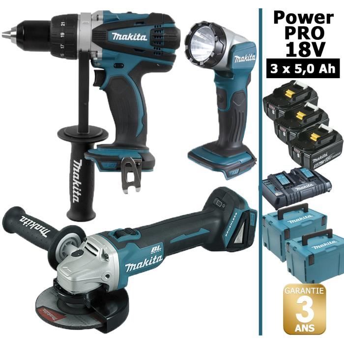 Pack de machines outil - Makita - Power PRO 18V: Perceuse 91Nm DDF458 + Meuleuse 125mm DGA504 + Lampe Torche LED 180lm + 3 batt #2 Pack de machines outil - Makita - Power PRO 18V: Perceuse 91Nm DDF458 + Meuleuse 125mm DGA504 + Lampe Torche LED 180lm + 3 batt #2