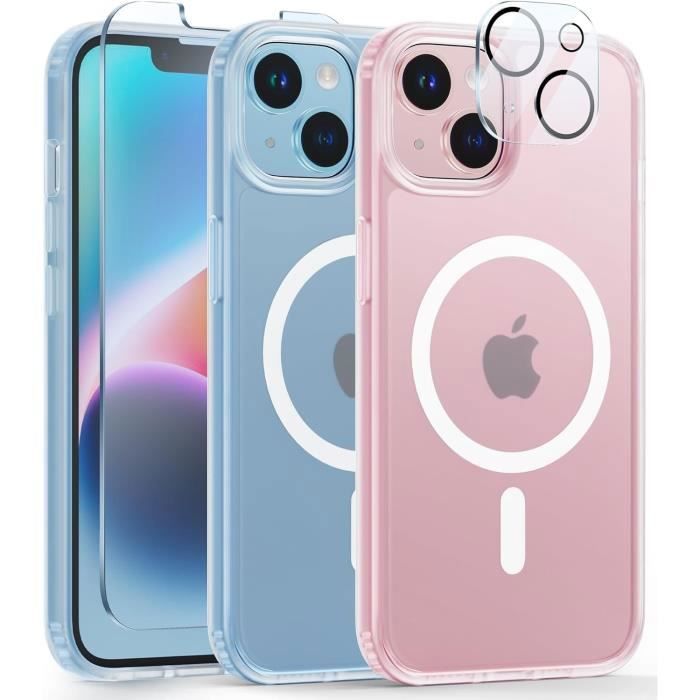 Coque pour iphone 13 2 vitres verre trempé 1 protège caméra intégré clear magsafe