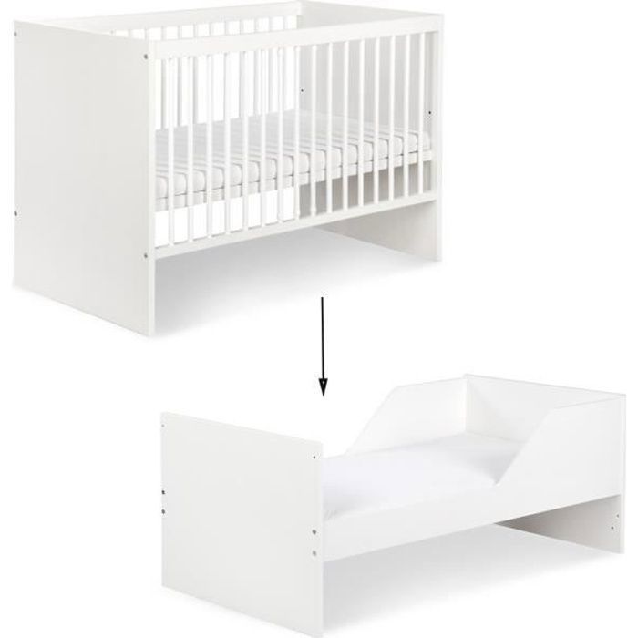 DALIA Lit évolutif bébé convertible en lit enfant 140X70 Blanc