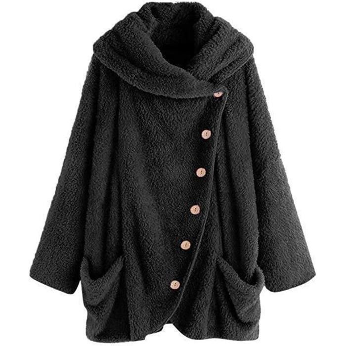Veste Polaire Femme Chaude Sweat Capuche Soild Bouton hiver Veste en