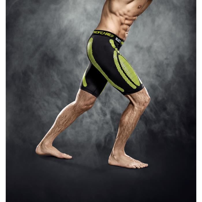 Short de compression - Select 6407 - Homme - Noir/vert fluo - Effet kinésiologique Short de compression - Select 6407 - Homme - Noir/vert fluo - Effet kinésiologique