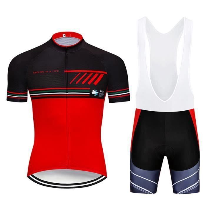 Ensemble Cyclisme Homme - Maillot Et Cuissard Manches Courtes, Rembourrage, Respirant, Pour VTT Et Route