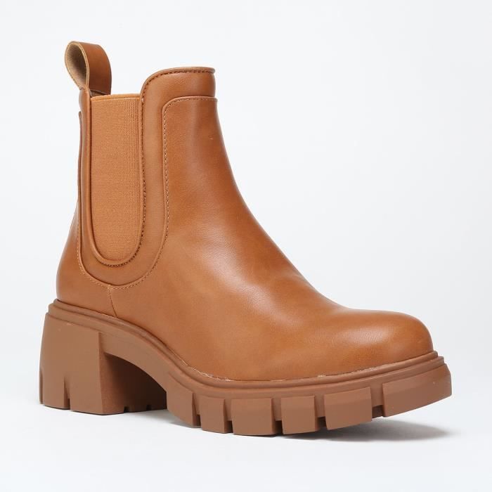 Bottines camel à talon cranté main image 0