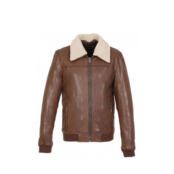 Blouson homme en cuir Trader Oakwood Ref 57665 Tan Marron