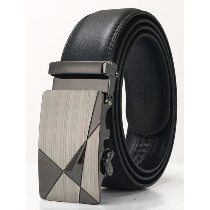 Ceinture homme en cuir noir avec boucle automatique dorée lion – Style luxe et détails gravés main image 1