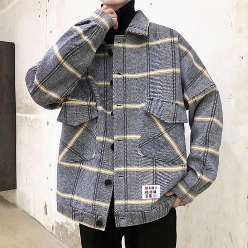 Veste Homme Common People Gris-bleu à Carreaux - Taille L - Tweed Doublé - Neuf Avec étiquettes