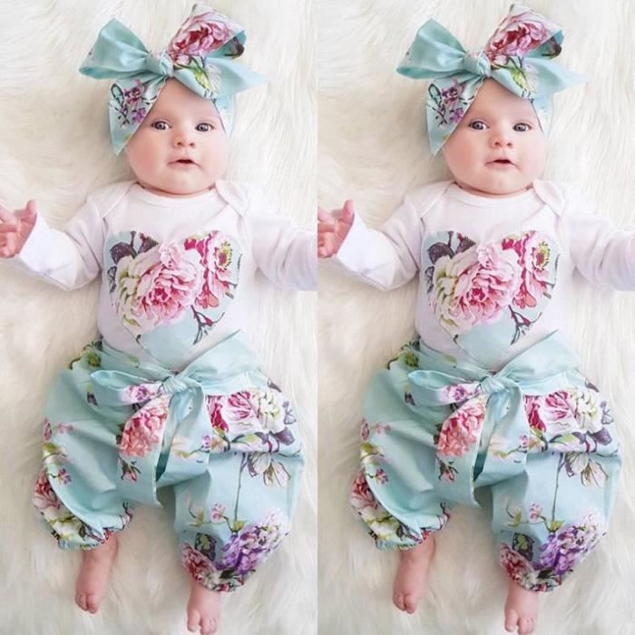 0 24 Mois Bebe Fille Pyjama a Fleurs 3 PCS Ensemble de Vetements Nouveau ne Mode Body Pantalon Bandeau cool Bleu naishen Bleu Cdiscount Pret a Porter
