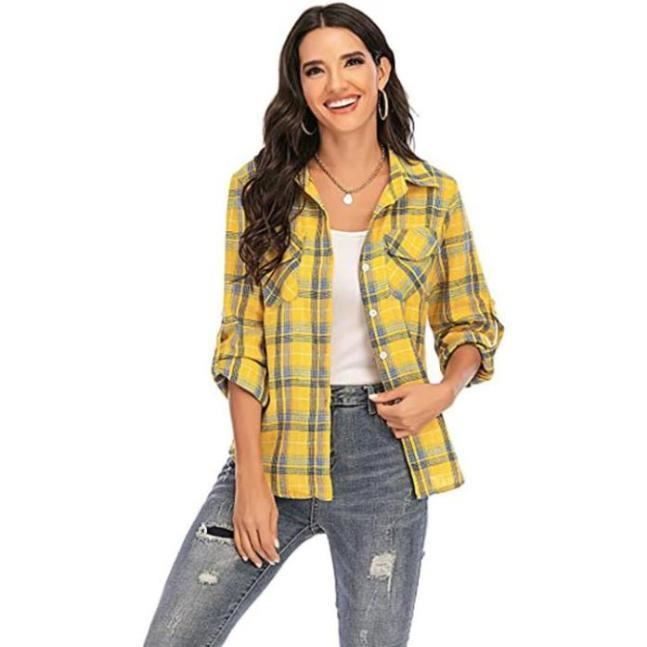 Chemise à 2025 carreaux jaune femme