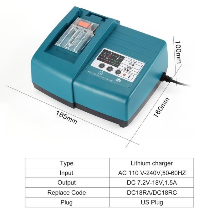 Remplacer DC18RA DC18RC 3A 14.4V~18V Chargeur 3A Chargeur pour Makita BL1850 BL1830 BL1840 194204-5 196672-8 LXT400 Battery Replacement 18V 5,0Ah Battery
