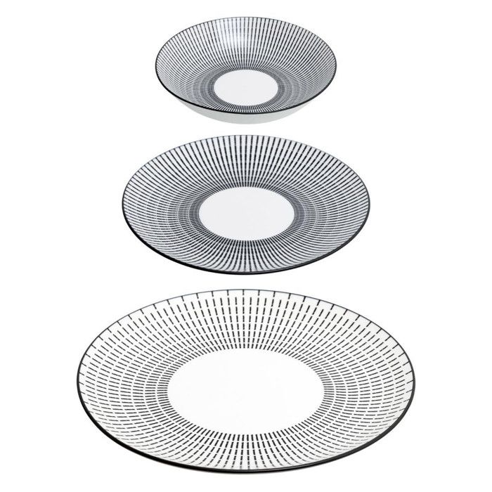 Service de Table 18 Pièces Lunis 27cm Noir & Blanc