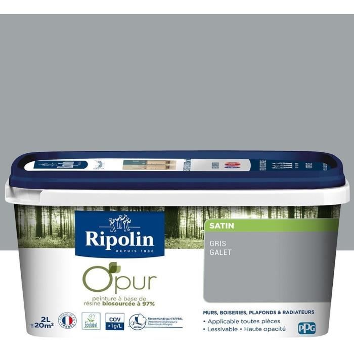 Peinture biosourcée murale intérieur satin gris galet 2L Ripolin