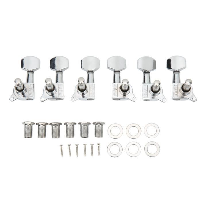 Lot De 6 Mécaniques D'accordage Pour Guitare Classique - Chevilles 3L, Boutons Plastique Blanc, Pour Tête Standard