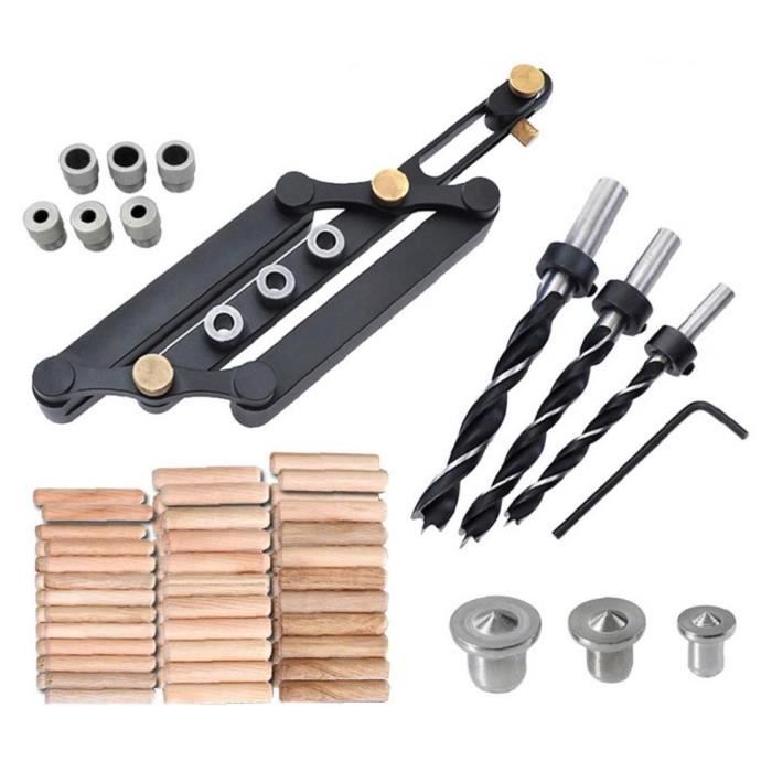 NC Kit De Guide De Forage Réglable 2 En 1 Pour Le Travail Du Bois, Kit De Guidage De Perçage De Chevilles, Perceuse à 4 Trous 6/8/10/12 Mm