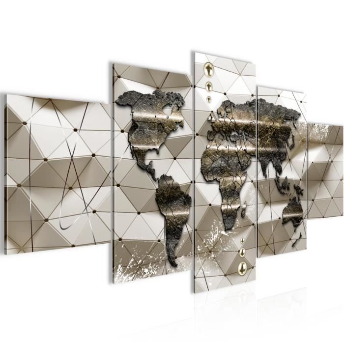 013355b XXL Impression sur Toile Salon Appartment 5 Parties pr/êt /à accrocher Tableau decoration murale Carte du monde 200 x 80 cm