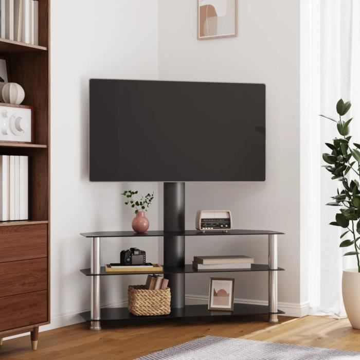 meuble tv d'angle 3 niveaux pour 32-70 pouces noir et argenté - salalis - dp8484