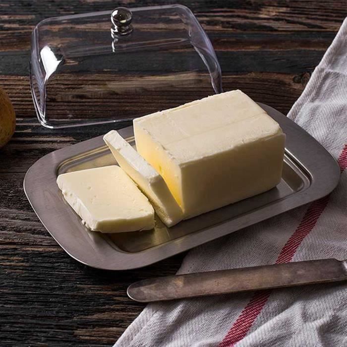 Beurrier Avec Coupe-Beurre Intégré - 2 En 1, Acier Inox, Couvercle Transparent | Conservation Beurre & Fromage