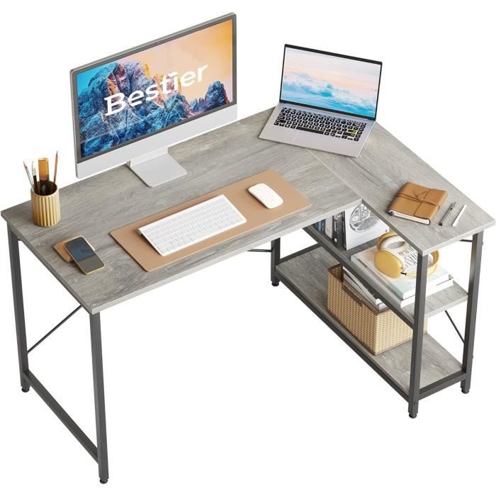 Bureau Gamer En L Avec LED RGB & Prises USB - Bureau D'Angle Avec Étagères Et Porte-Casque | Setup Gaming Compact