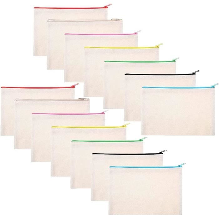 Lot De 40 Trousses à Crayons En Toile Avec Fermeture éclair - Trousse De Maquillage Vierge Pour Loisirs Créatifs - Multifonctions - Pour Femmes, étudiants, Voyages, école, Blanc