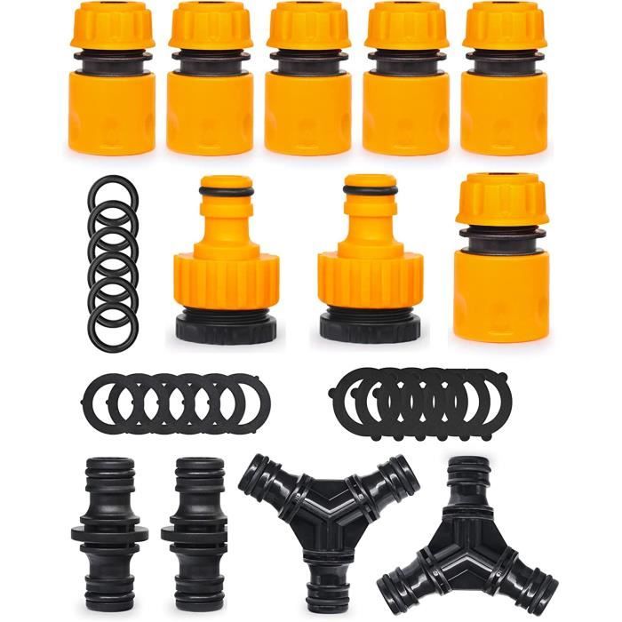 Kit Raccord Tuyau D'arrosage, 6× 1/2" Tuyau Rapides Raccord, 3× Double Connecteur De Tuyau Et, 3