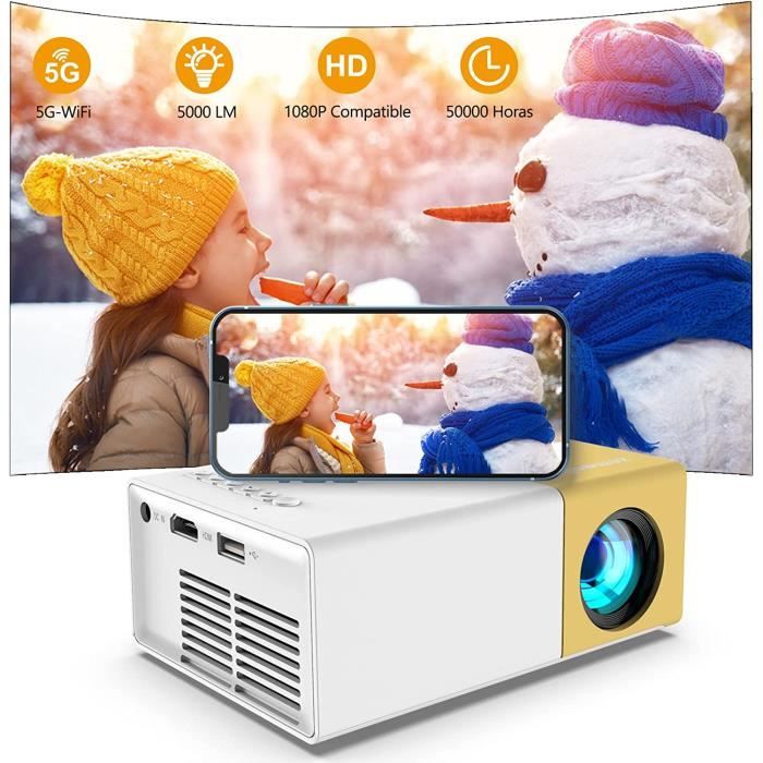Mini Beamer mit 5G WiFi Screen Mirroring, Projector 5000 Lumen 1080P